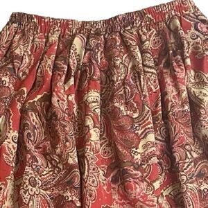 Vintage 80s LESLIE FAY Midi Skirt Paisley Cottagecore Office Womens 10 Pink Tan